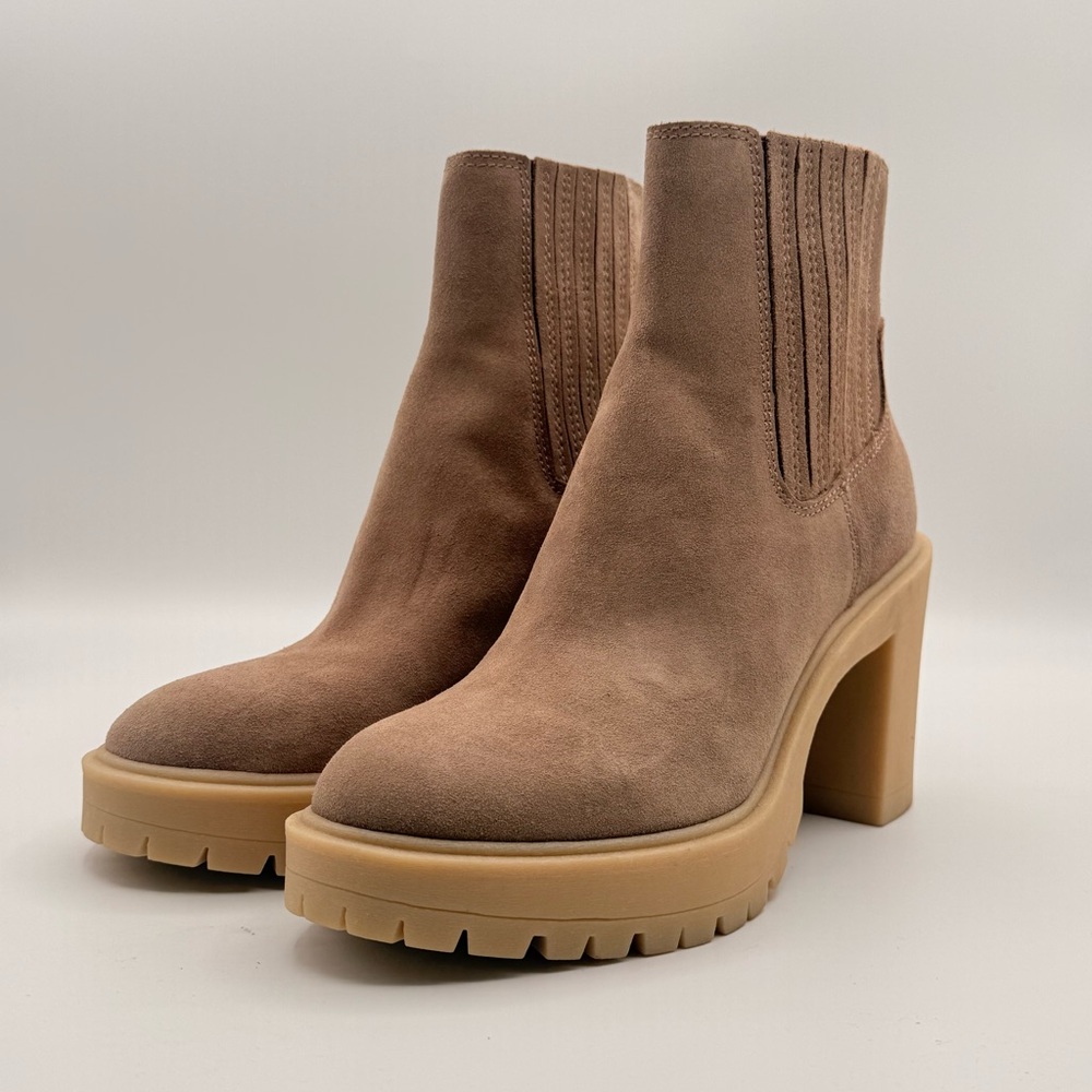 Dolce Vita Tan Suede Platform Ankle Booties Chunky Heel Lug Sole Womens Size 8.5 - Picture 5 of 14